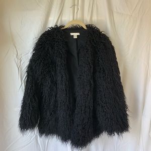 Black Faux Fur Fuzzy Coat